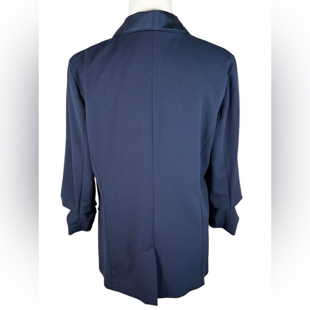 Anthropologie x Hutch Navy Blue Texture Block Open Front Blazer - Picture 5 of 12
